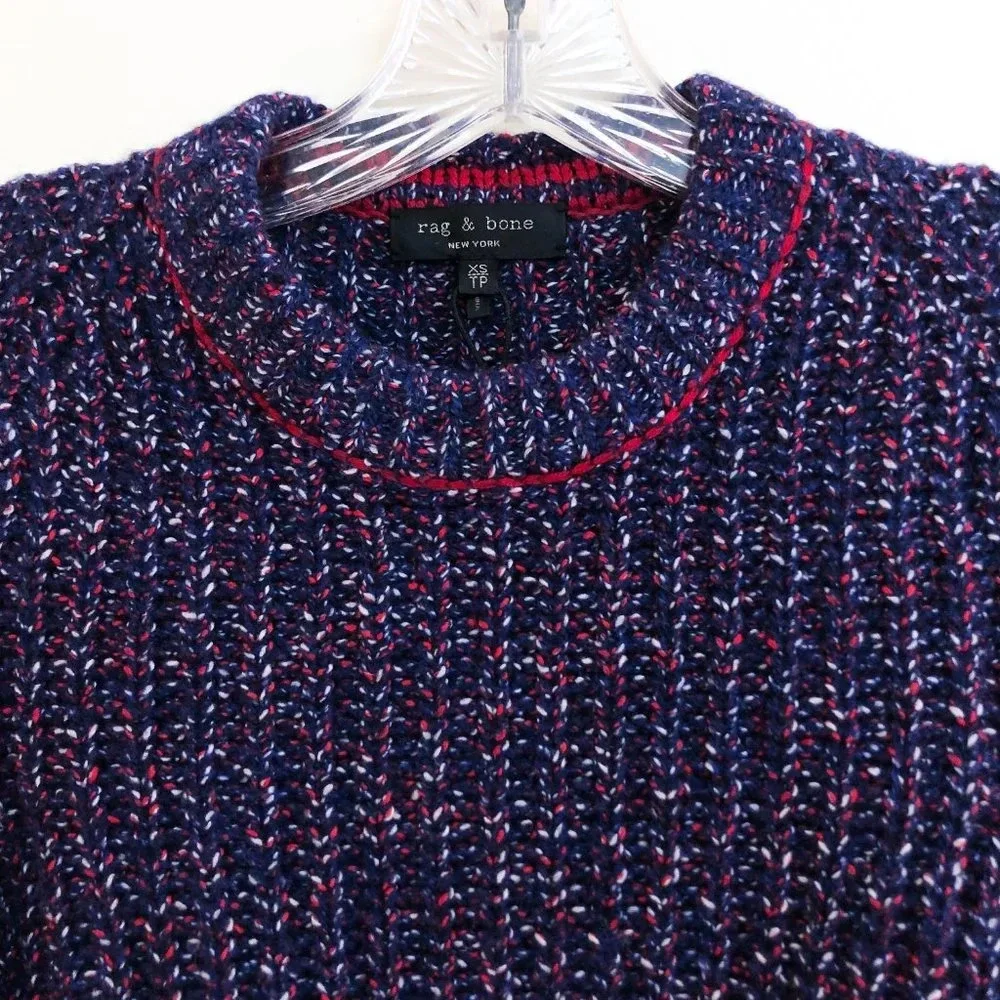 Rag & Bone Merino Wool Blend Blue Red Striped Tight Knit Pullover Sweater XS - Picture 6 of 12